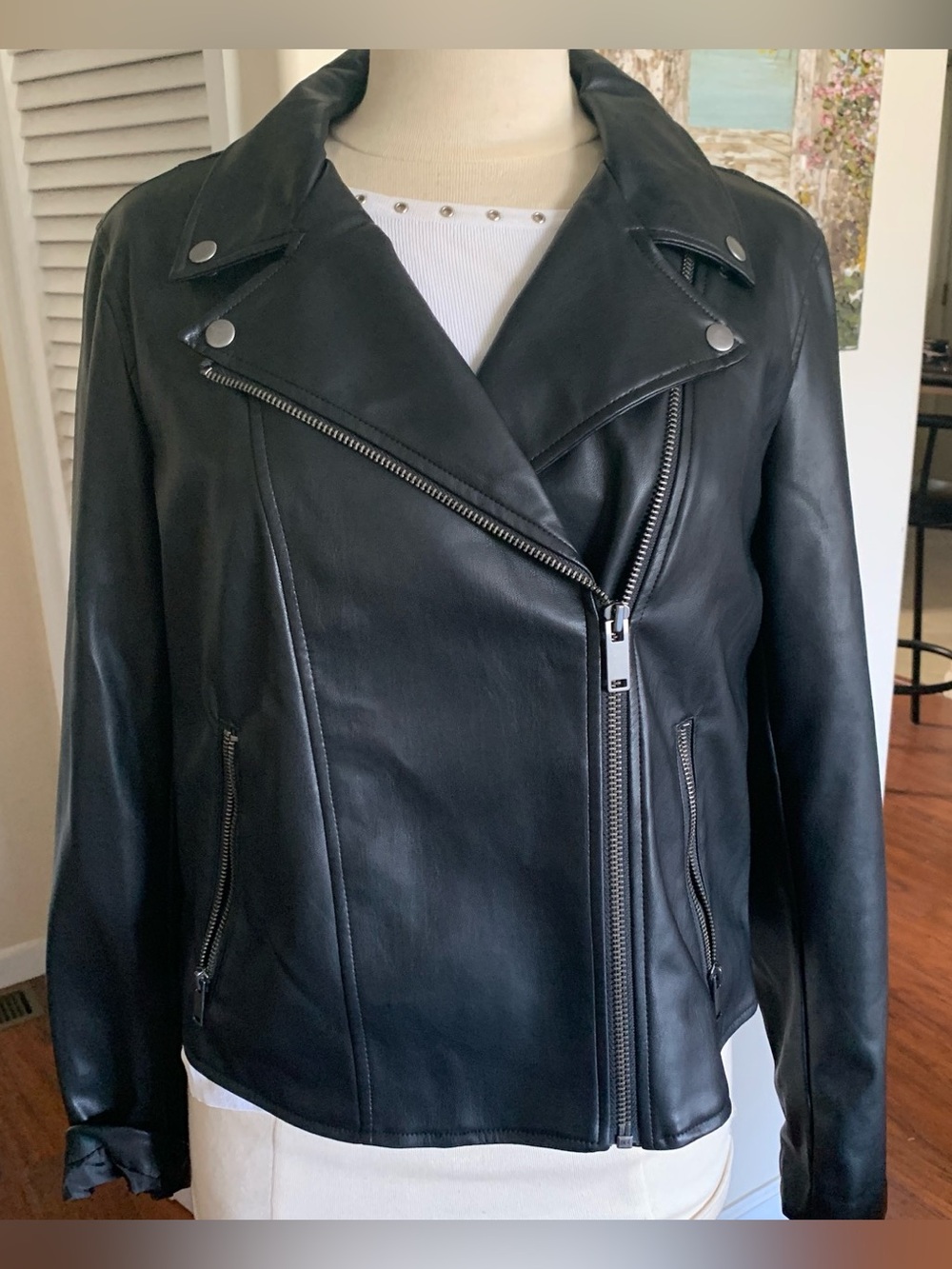 GAP  black faux Leather brand new  Asymmetrical Moto Jacket